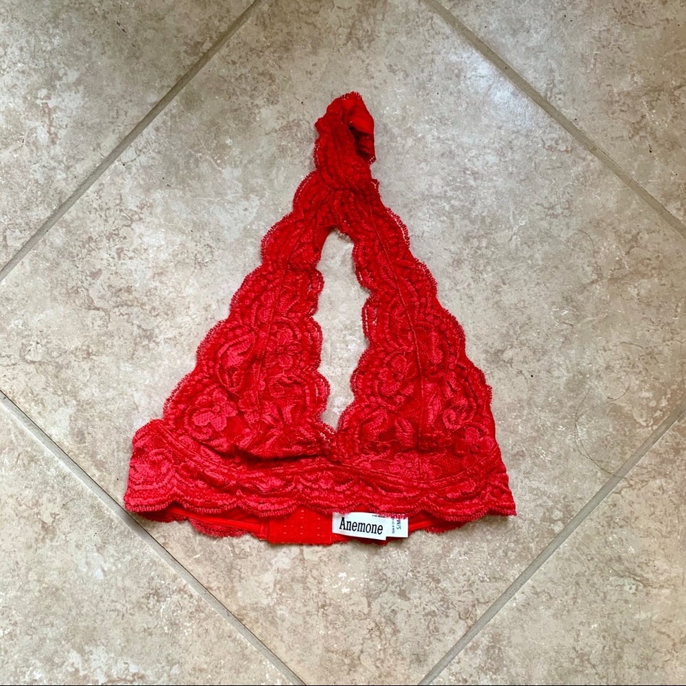Red Lace Halter Bralette, Size: Small/Medium